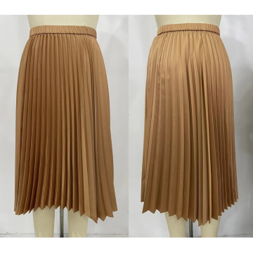 Женщины коричневая атласная плиссированная юбка